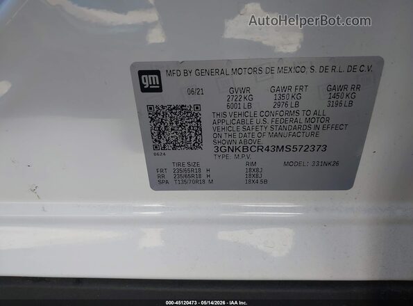 3GNKBCR43MS572373 2021 CHEVROLET BLAZER White Вид підкапотного простору