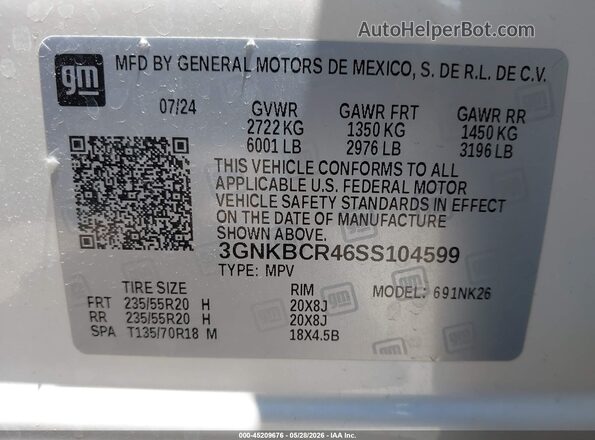 3GNKBCR46SS104599 2025 CHEVROLET BLAZER White Widok komory silnika