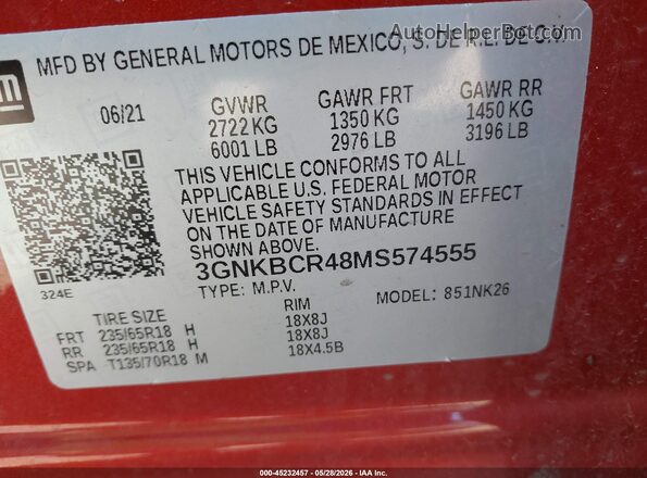3GNKBCR48MS574555 2021 CHEVROLET BLAZER Orange Вид підкапотного простору