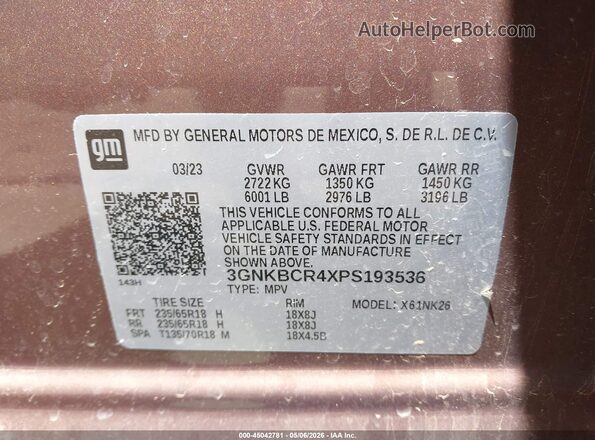 3GNKBCR4XPS193536 2023 CHEVROLET BLAZER Brown ძრავის განყოფილების ხედი