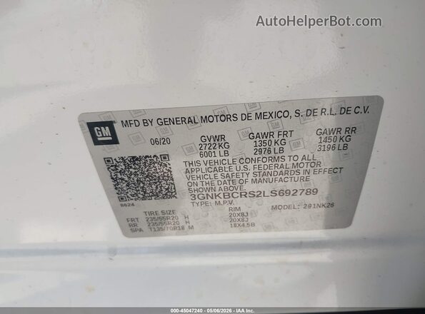 3GNKBCRS2LS692789 2020 CHEVROLET BLAZER White 