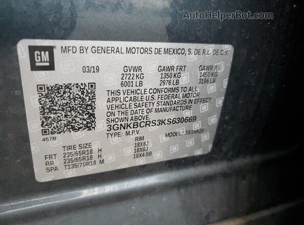3GNKBCRS3KS630669 2019 CHEVROLET BLAZER Серый Панорамный вид салона 360°
