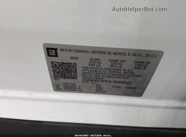 3GNKBCRS4LS694821 2020 CHEVROLET BLAZER White Vista del compartimento del motor