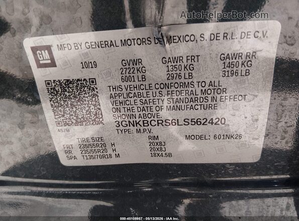 3GNKBCRS6LS562420 2020 CHEVROLET BLAZER Серый Вид подкапотного пространства