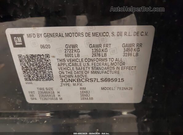 3GNKBCRS7LS695915 2020 CHEVROLET BLAZER Black 