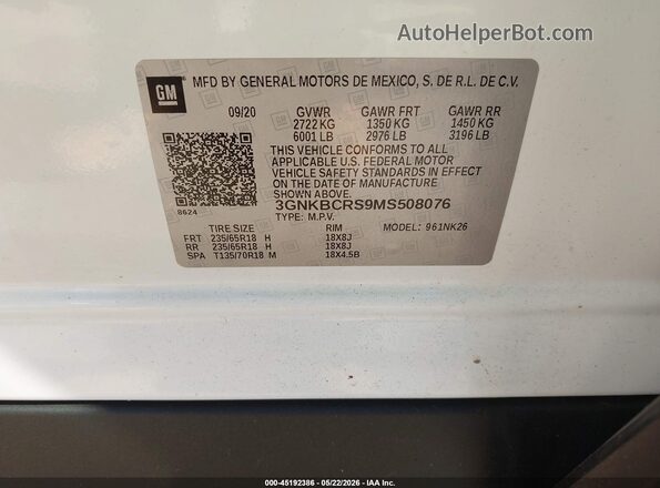 3GNKBCRS9MS508076 2021 CHEVROLET BLAZER Белый Вид подкапотного пространства