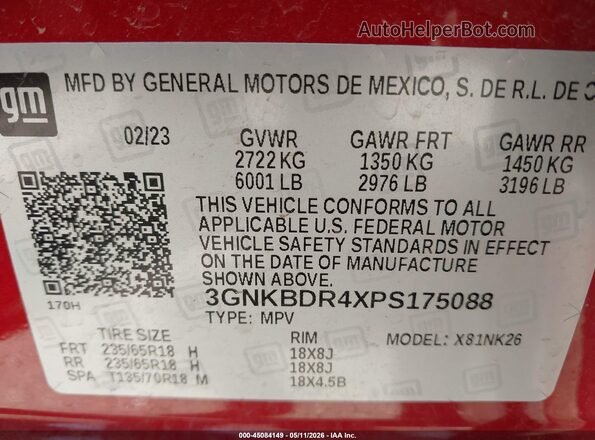 3GNKBDR4XPS175088 2023 CHEVROLET BLAZER Red Vista del compartimento del motor