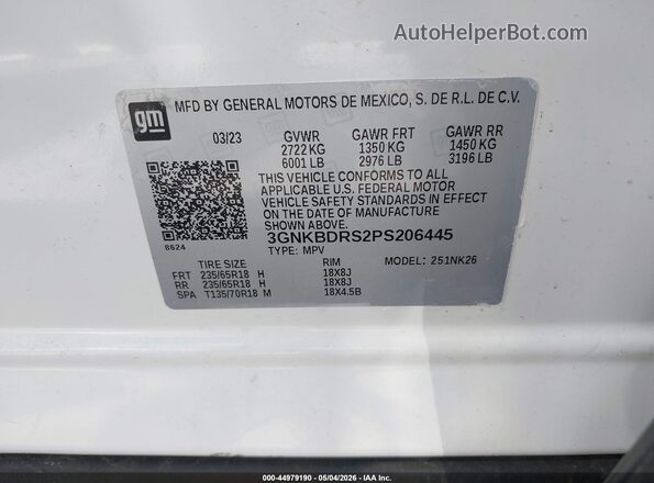 3GNKBDRS2PS206445 2023 CHEVROLET BLAZER White 