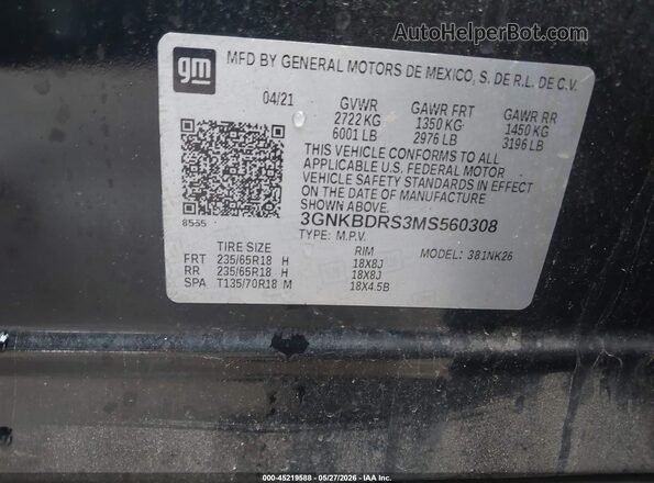 3GNKBDRS3MS560308 2021 CHEVROLET BLAZER Black ძრავის განყოფილების ხედი