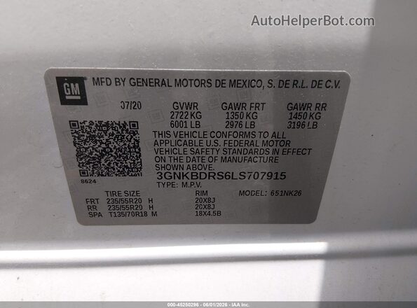 3GNKBDRS6LS707915 2020 CHEVROLET BLAZER White Widok komory silnika