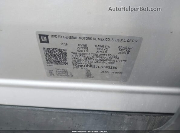 3GNKBDRS7LS592256 2020 CHEVROLET BLAZER Silver Engine compartment view