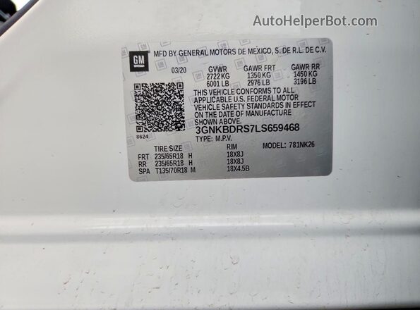 3GNKBDRS7LS659468 2020 CHEVROLET BLAZER White 