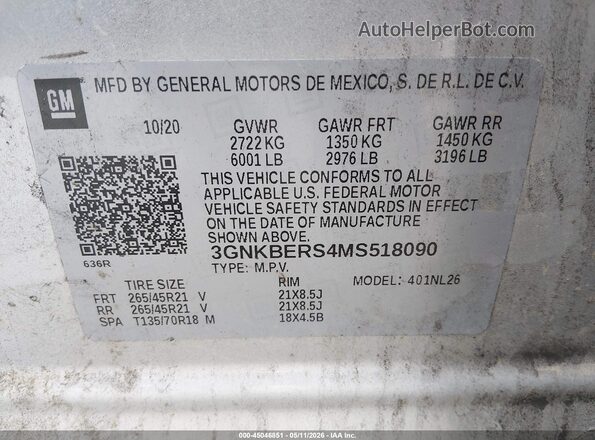 3GNKBERS4MS518090 2021 CHEVROLET BLAZER Silver Engine compartment view