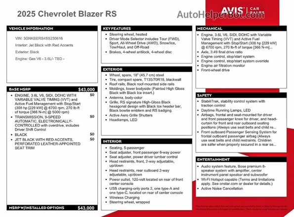 3GNKBERS4SS230616 2025 CHEVROLET BLAZER Black 