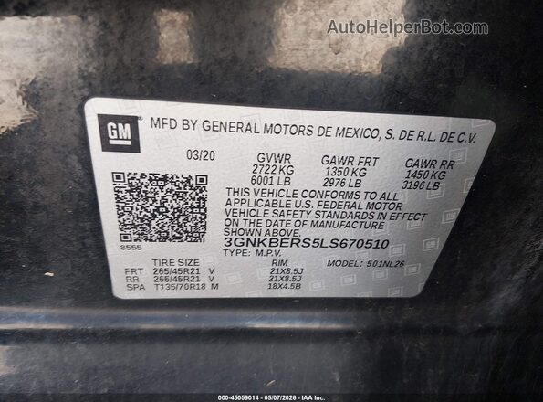 3GNKBERS5LS670510 2020 CHEVROLET BLAZER Black Widok komory silnika