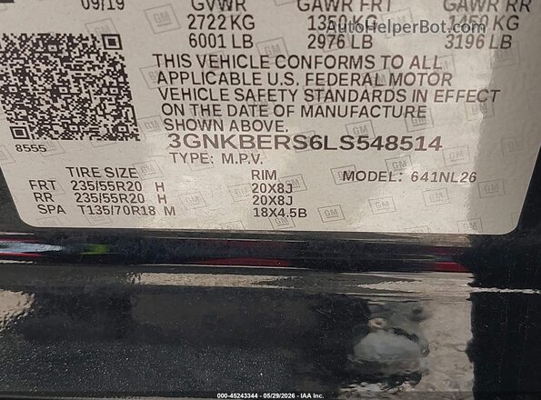 3GNKBERS6LS548514 2020 CHEVROLET BLAZER Black ძრავის განყოფილების ხედი