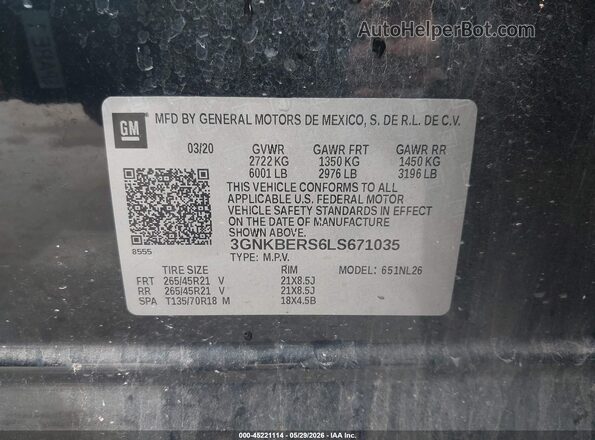 3GNKBERS6LS671035 2020 CHEVROLET BLAZER Black Widok komory silnika