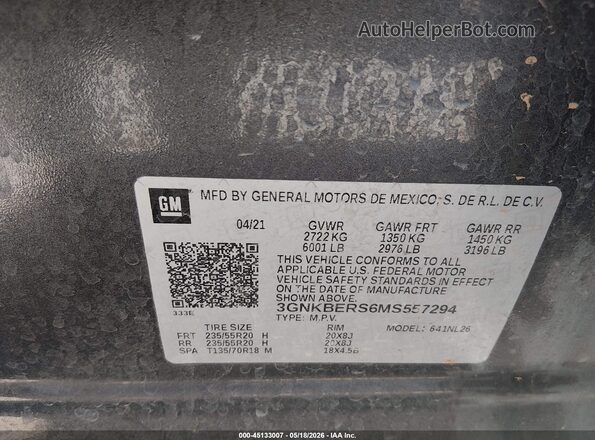3GNKBERS6MS557294 2021 CHEVROLET BLAZER Gray Vista del compartimento del motor