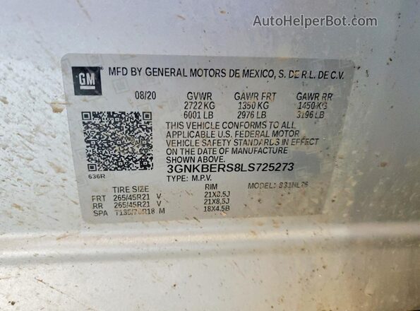 3GNKBERS8LS725273 2020 CHEVROLET BLAZER Silver VIN sticker view