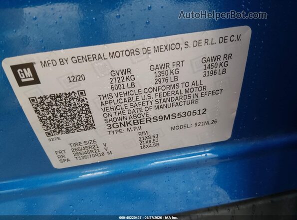 3GNKBERS9MS530512 2021 CHEVROLET BLAZER Blue Вид підкапотного простору