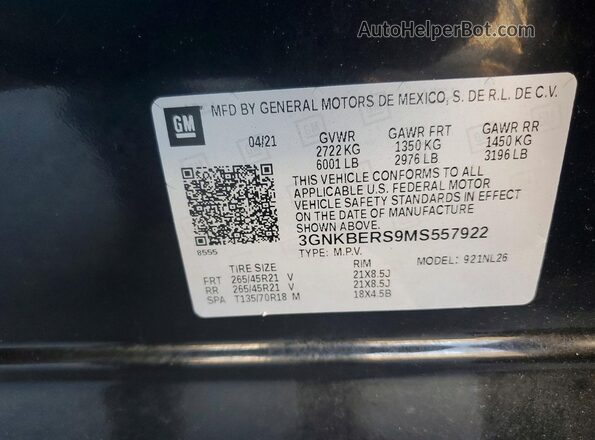 3GNKBERS9MS557922 2021 CHEVROLET BLAZER Black ძრავის განყოფილების ხედი