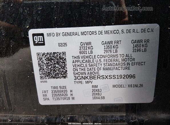 3GNKBERSXSS192096 2025 CHEVROLET BLAZER Черный Вид подкапотного пространства
