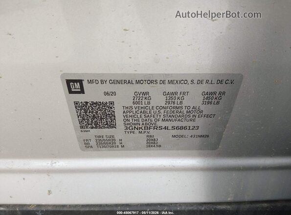 3GNKBFRS4LS686123 2020 CHEVROLET BLAZER Silver Engine compartment view