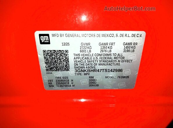 3GNKBHR47TS142986 2026 CHEVROLET BLAZER Orange 