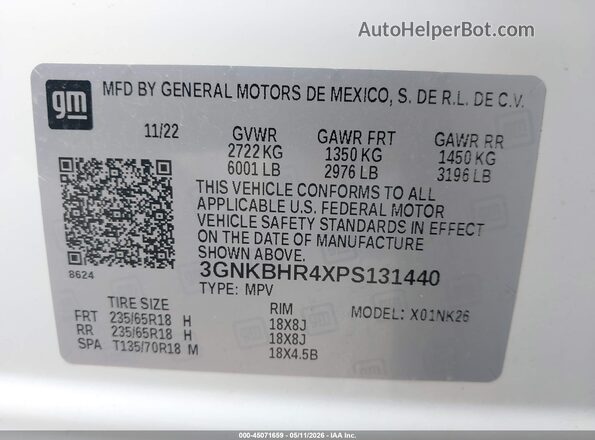 3GNKBHR4XPS131440 2023 CHEVROLET BLAZER White Вид підкапотного простору