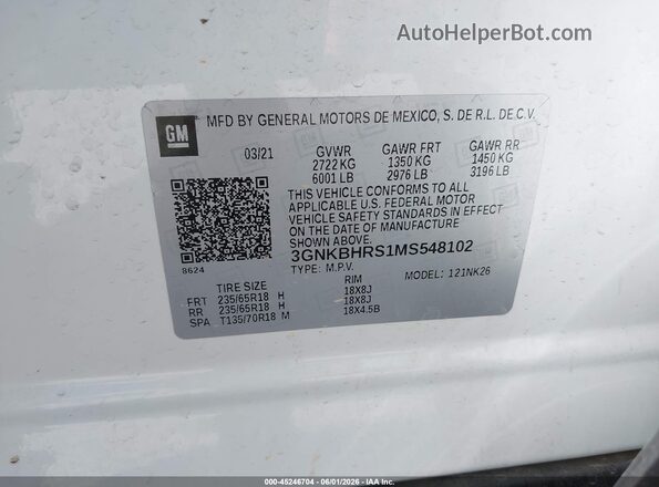 3GNKBHRS1MS548102 2021 CHEVROLET BLAZER White ძრავის განყოფილების ხედი