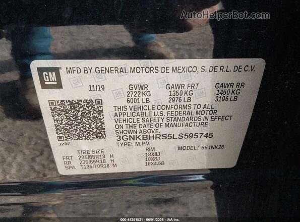 3GNKBHRS5LS595745 2020 CHEVROLET BLAZER Черный Вид подкапотного пространства