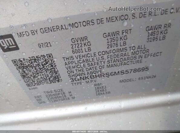 3GNKBHRS6MS578695 2021 CHEVROLET BLAZER Silver Вид підкапотного простору