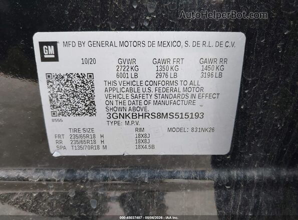 3GNKBHRS8MS515193 2021 CHEVROLET BLAZER Black Vista del compartimento del motor