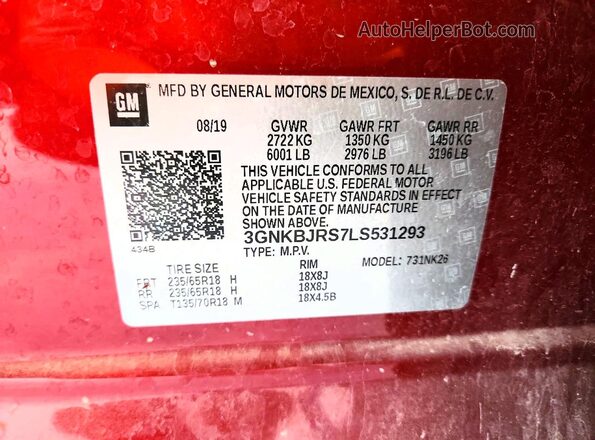 3GNKBJRS7LS531293 2020 CHEVROLET BLAZER Red 