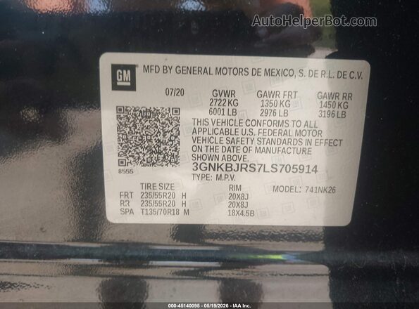 3GNKBJRS7LS705914 2020 CHEVROLET BLAZER Black Engine compartment view