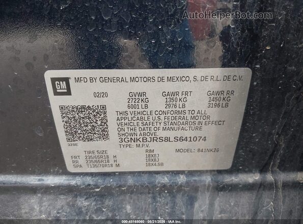3GNKBJRS8LS641074 2020 CHEVROLET BLAZER Черный Вид подкапотного пространства