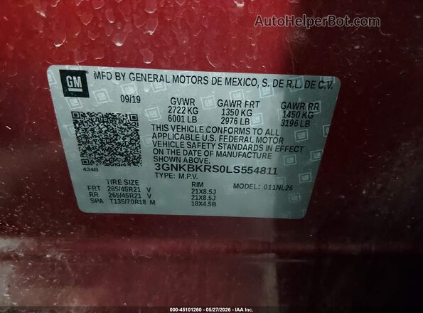 3GNKBKRS0LS554811 2020 CHEVROLET BLAZER Red 