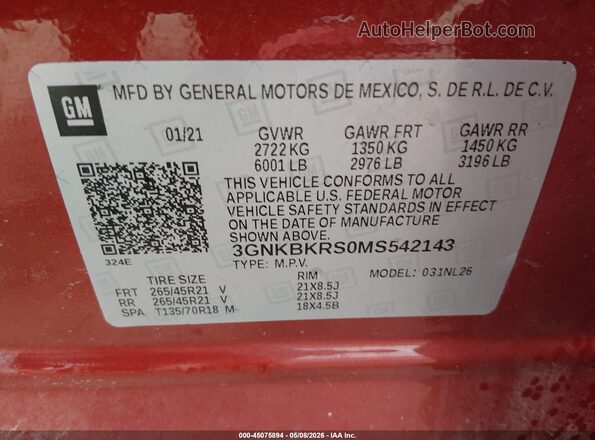 3GNKBKRS0MS542143 2021 CHEVROLET BLAZER Orange 