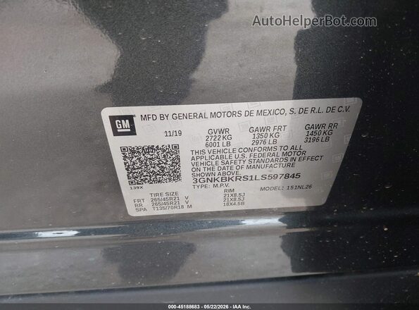 3GNKBKRS1LS597845 2020 CHEVROLET BLAZER Черный Вид подкапотного пространства
