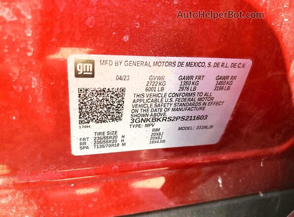 3GNKBKRS2PS211603 2023 CHEVROLET BLAZER Red 