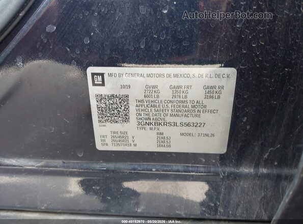 3GNKBKRS3LS563227 2020 CHEVROLET BLAZER Black 
