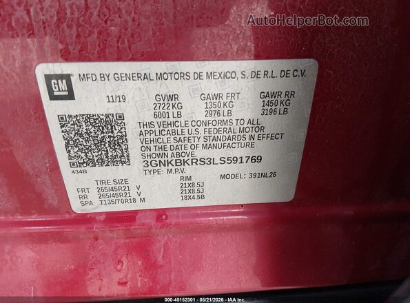 3GNKBKRS3LS591769 2020 CHEVROLET BLAZER Red Widok komory silnika