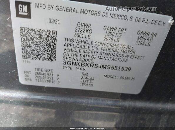 3GNKBKRS4MS551539 2021 CHEVROLET BLAZER Черный Вид подкапотного пространства