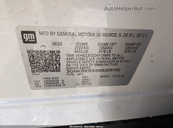 3GNKBKRS5NS209700 2022 CHEVROLET BLAZER White Widok komory silnika