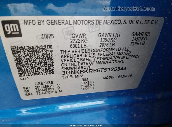 3GNKBKRS6TS125544 2026 CHEVROLET BLAZER Blue ძრავის განყოფილების ხედი