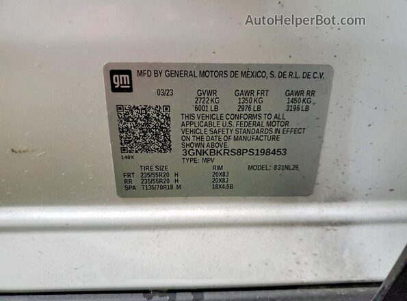 3GNKBKRS8PS198453 2023 CHEVROLET BLAZER White 