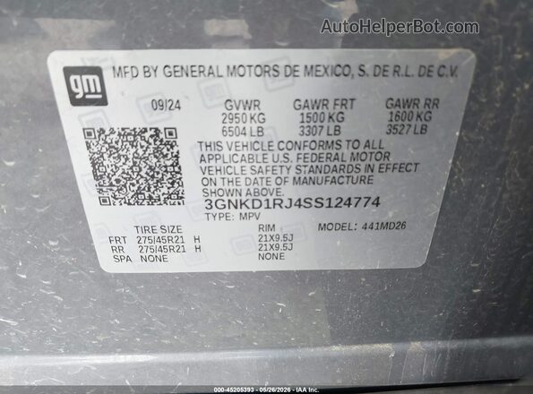 3GNKD1RJ4SS124774 2025 CHEVROLET OTHER Gray Vista del compartimento del motor