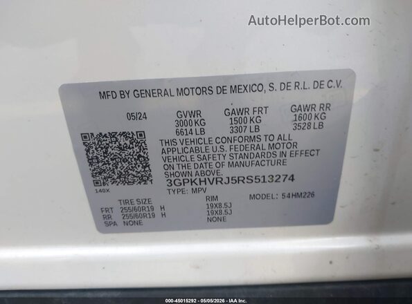 3GPKHVRJ5RS513274 2024 HONDA PROLOGUE White ძრავის განყოფილების ხედი