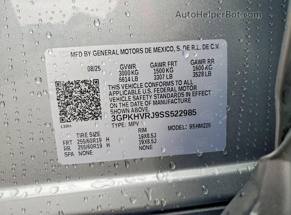 3GPKHVRJ9SS522985 2025 HONDA PROLOGUE Gray VIN կոդի պիտակի տեսք