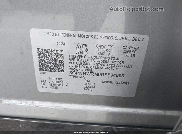 3GPKHWRM0RS534985 2024 HONDA PROLOGUE Gray ძრავის განყოფილების ხედი